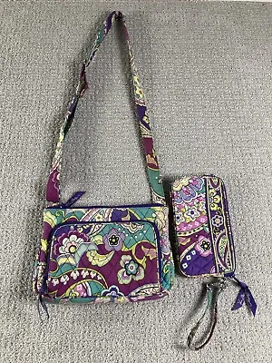 VERA BRADLEY Heather HIPSTER Cossbody Shoulder Bag PURSE Tote Purple & Wallet • $21