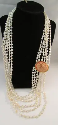 AMEDEO Floral Cameo Freshwater Pearls Multi-Strand Necklace • $59.99