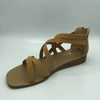 Journee Collection Lanza Tan Size 8 Women's Low Wedge Strappy Gladiator Sandals • $19.79