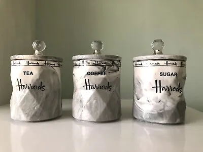 £34.99 • Buy Harrods Tea Coffee Sugar Jar Marble Storage Set Tableware Air Tight Canisters