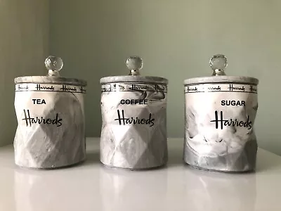 £34.99 • Buy Harrods Tea Coffee Sugar Jar Marble Storage Set Tableware Air Tight Canisters