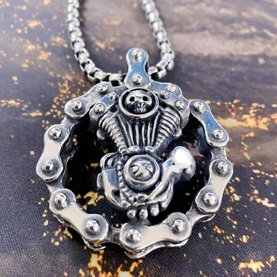 Men's Skull Motorcycle Biker Chain Pendant Necklace Stainless Steel • $8.99