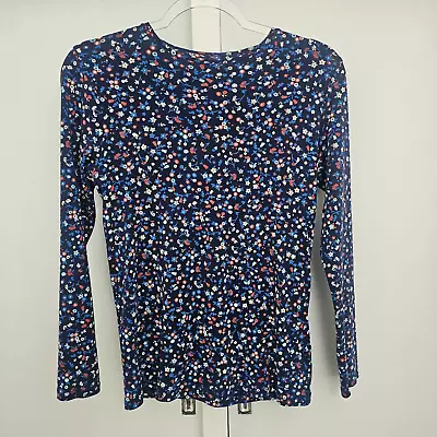 M & S Collection Top 12 Blue Floral Long Sleeve High Neck Cotton • $24.99