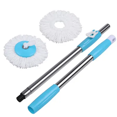 Spinning Mop Handle Replacement 360° Cleaning Tool Blue +2x Microfiber Mop Heads • $17.99