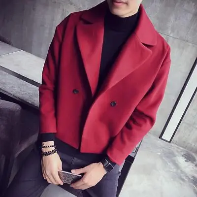 $63.12 • Buy Men's Double-breasted Short Coat Blazer Jackets Slim Fit Overcoat Lapel Korean