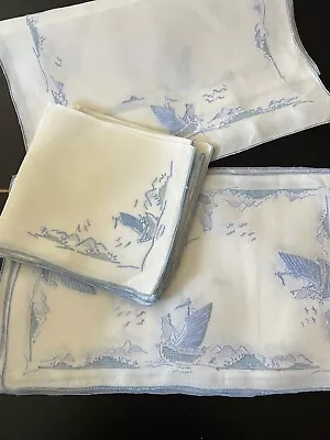  Lovely Madeira? Placemat Set Table Runner  Placemats W/galleon Sailing Ships • $95