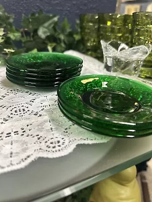 8 Vintage Anchor Hocking Forest Green Sandwich Glass Dessert Plates-rare Pattern • $32