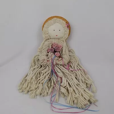 Mop Head Bridal Doll Straw Hat Ribbon Rose Bouquet Handmade • $10