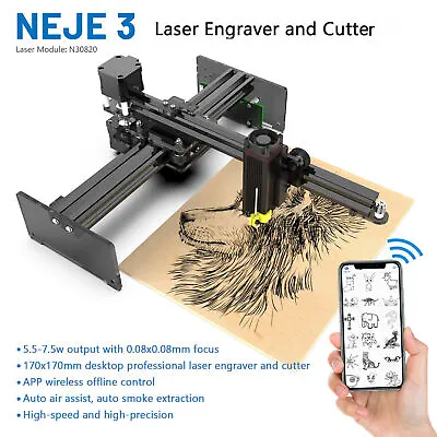 NEJE 3  LASER ENGRAVER &CUTTER N30820 LASER MODULE 5.5W OUTPUT 170 X 170 Mm UK • £239