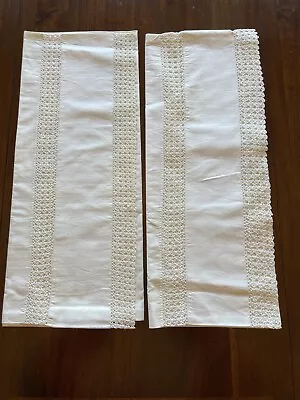 Vtg Pillowcase Set Of 2 Hand Crocheted Insert & Crochet Edges White Dan River • $26.95