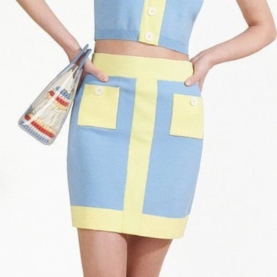 $40 • Buy STAUD Short Jig Skirt - Stretchy M L XL  - Colorblock Blue Yellow - Out Of Stock