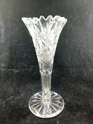 $48 • Buy ABP Crystal American Brilliant Panels Fan Cross Cut Diamonds Zipper Trumpet Vase