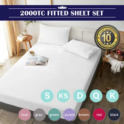 $17.59 • Buy 2000TC Ultra Soft Deep Fitted Sheet Set Pillowcases Single/Double/Queen/King Bed