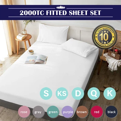 2000TC Ultra Soft Deep Fitted Sheet Set Pillowcases Single/Double/Queen/King Bed • $16.99