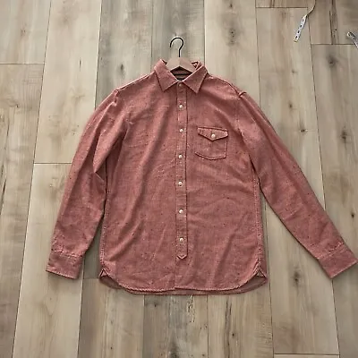 J. Crew Mens Brown Herringbone Slim Long Sleeve Collared Button-Up Shirt Size M • $17.24