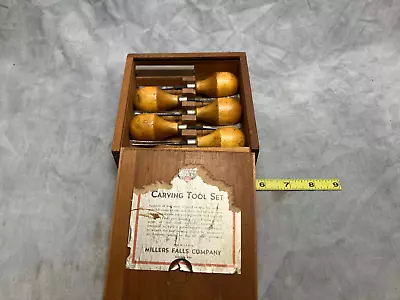 Vintage Millers Falls Carving Tools 5 Pc Set With Sharpeneing Stone • $30