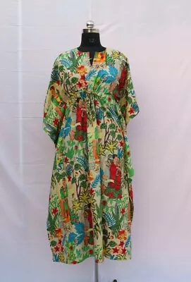 $51.69 • Buy Frida Kahlo Floral Printed Cotton Kaftan Indian Tunic Summer Clothing Beach