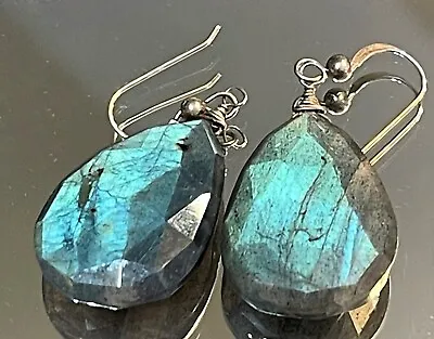 $31.99 • Buy Sterling Silver Labradorite Teardrop Blue Iridescent Dangle Drop Earrings