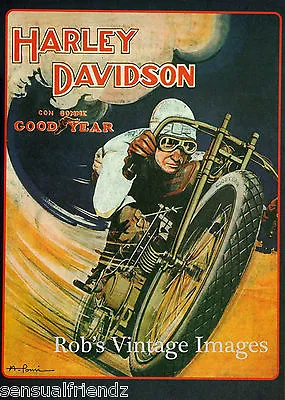 Harley Davidson Motorcycle Goodyear Tires Vintage  Poster US England 1920 13X19 • $17.99