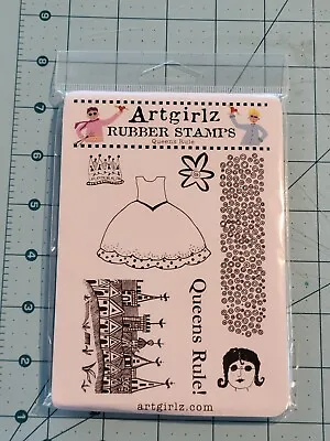 Artgirlz NEW Queen's Rule Cling Rubber Stamp Set Of 7 Castle Crown Ball Gown • $7