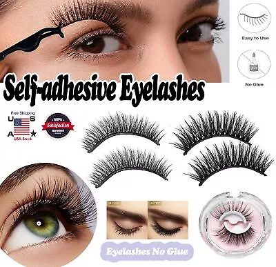 2Pcs 3D Reusable Self Adhesive Eyelashes Natural Mink Glue-Free False Eyelashes • $7.73