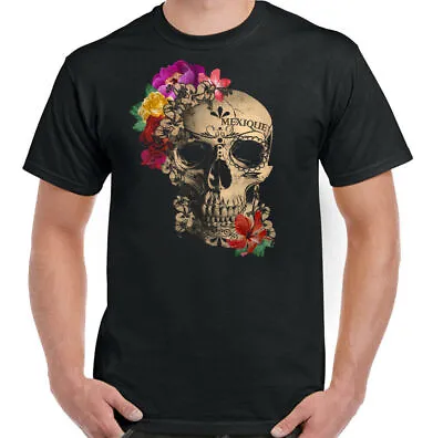 Day Of The Dead T-Shirt Sugar Skull Mexique Mens Mexico Holiday Biker Tattoo Top • £10.99