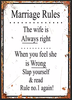  Marriage Rules Metal Sign Wall Plaque Garden Home Bar Man Cave Shed Wife Humour • £19.49