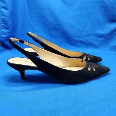 Talbots Womens Sz 9M Black Sling Back Strap Pointed Toe Suede Kitten Heel Shoes • $25.88