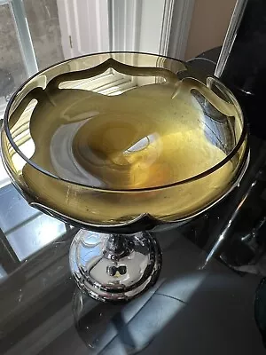 $24.99 • Buy Cambridge Glass  Farber Bros Krome Kraft Compote Nude  Amber