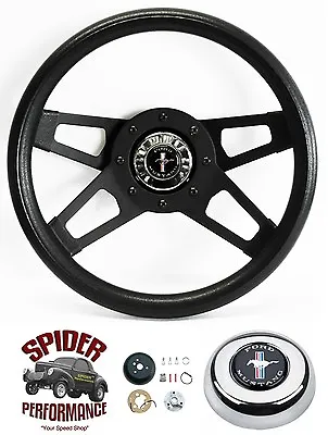 1984-1989 Mustang Steering Wheel PONY 13 1/2  BLACK FOUR SPOKE • $149.95