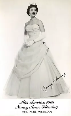 Montague MI~Miss America Beauty 1961~Nancy Fleming~Evening Gown Competition~RPPC • $13