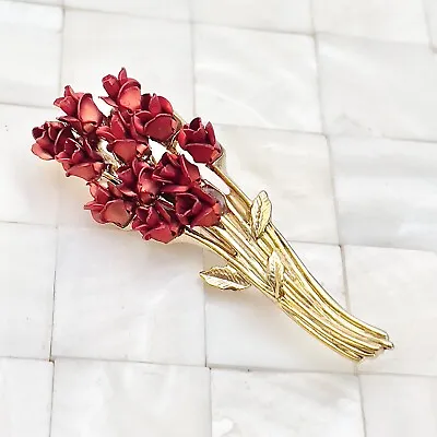 Roses Flowers Bouquet Brooch Pin DM 97 Gold Tone The Vintage Strand Lot #0402 • $3.74