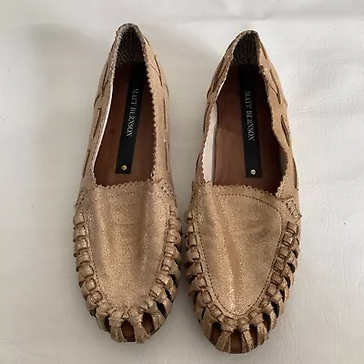 Matt Bernson Perforated Flat Loafers Tan Shimmer Sz 7.5 • $15