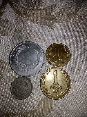 Chile (4) Coin Lot 101 Pesos 1Centesimo5 Centavos  • $3