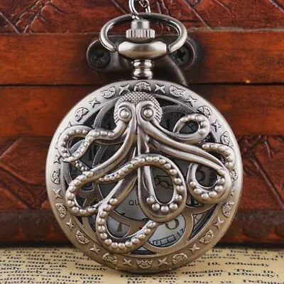 Octopus Retro Steampunk Quartz Vintage Pocket Watch With Chain Pendant Necklace • $4.99