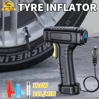 Automatic Car Tyre Inflator Handheld LCD Digital Air Compressor Pump Night Light • $29.33