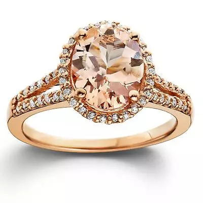 3ct Morganite & Diamond Engagement Ring 14K Rose Gold Halo Split Shank • $1197