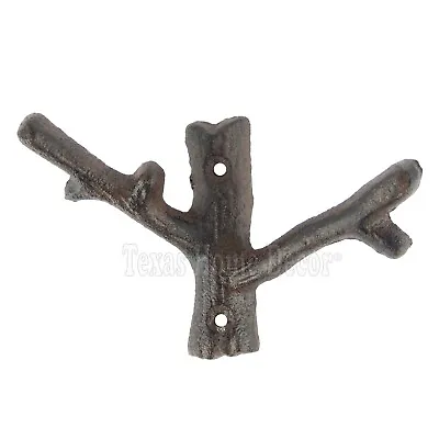 Tree Branch Double Wall Hook Cast Iron Towel Coat Hat Hanger Rustic Brown  • $12.95