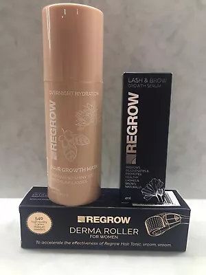 REGROW Hair Clinics PACKAGE Growth Mask Lash/Brow Serum Derma Roller RRP $145 • $100