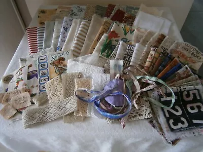 Slow Stitch Fabric Bundle Tim Holtz Cathe Holden Lace Vintage Ticking Cute #12 • £25