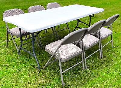 6ft Catering Camping Heavy Duty Folding Trestle Table Picnic Bbq Party Chairs • £164.85