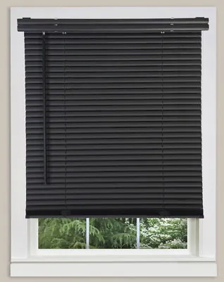 Cordless Window Minds Mini Blinds 1  Slats Black Vinyl Blind • $27.99