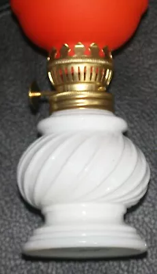 Vintage Milk Glass Swirl Mini Oil Lamp W Frosted Orange Chimney • $11.75