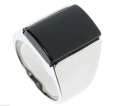 Black Onyx Smooth Domed Stainless Steel Men's Ring Size 11 T65 • $19.36