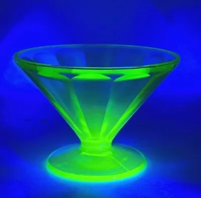 Vintage Green Uranium Vaseline Glass Ice Cream Sundae Dish Bowl • $9.75