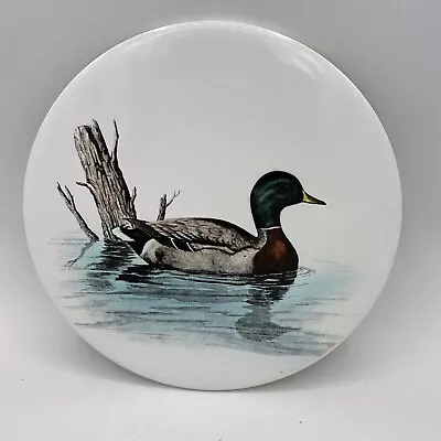 H & R Johnson Mallard Duck Round Tile Trivet From ENGLAND Swimming 6  Round • $21.99