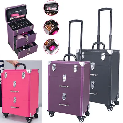 Cosmetic Case Trolley Makeup Train Case Professional Makeup Case On Wheels • £59.95