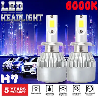 $7.50 • Buy 2Pcs H7 White 6000K LED Headlight Conversion Kit High Low Beam Fog Light Bulbs