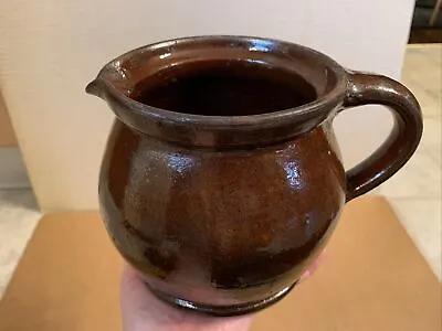 Early / Mid 19th Century PA Redware Batter Pitcher W Short Squat Form & Spout • $170