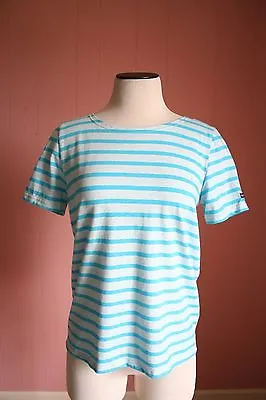 Saint James For JCrew Shrunken Tee L Large Eskimo/Turquoise $80 Stripe Top • $49.95